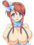  bad_id bad_pixiv_id bare_shoulders blue_eyes breast_squeeze breasts bursting_breasts fuuro_(pokemon) huge_breasts naru_(kuma) pokemon pokemon_(game) pokemon_bw red_hair simple_background skindentation solo white_background 