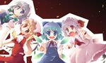  :d blonde_hair blue_dress blue_eyes blue_hair blush cirno dress flandre_scarlet hat holding izayoi_sakuya looking_at_viewer mob_cap multiple_girls open_mouth puffy_short_sleeves puffy_sleeves red_eyes remilia_scarlet short_hair short_sleeves silver_hair smile touhou utsurogi_angu wavy_mouth 