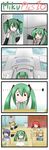 4girls 4koma :3 alternate_hairstyle blonde_hair blue_hair blush book building catstudioinc_(punepuni) chair chibi cloud comic desk detached_sleeves drill_hair eating food from_below green_eyes green_hair hatsune_miku highres indoors kagamine_len kagamine_rin kaito looking_back mother_and_daughter multiple_boys multiple_girls necktie outdoors paper_airplane popsicle red_hair sitting sky solid_circle_eyes taiyaki thai translated twin_drills vocaloid wagashi 