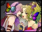  blonde_hair butterfly_hair_ornament closed_eyes dissidia_012_final_fantasy dissidia_final_fantasy final_fantasy final_fantasy_vi final_fantasy_xiii hair_ornament headphones holding_hands lightning_farron magnet_(vocaloid) multiple_girls nari_nari pink_hair ponytail tina_branford vocaloid yuri 