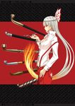  bow dress_shirt fire fujiwara_no_mokou hair_bow kiseru long_hair nabeshima_tetsuhiro pants pipe red_eyes shirt silver_hair solo suspenders touhou very_long_hair white_hair 