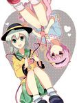  blonde_hair bobby_socks bored garigarigari green_hair hairband hat heart heart_hands heart_of_string komeiji_koishi komeiji_satori looking_at_viewer multiple_girls open_mouth pink_hair rotational_symmetry siblings sisters smile socks symbol-shaped_pupils tareme touhou tsurime 