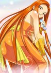  ankoku_tiger dress highres idol long_hair looking_back mermaid_melody_pichi_pichi_pitch microphone official_style orange_eyes orange_hair sara_(mermaid_melody_pichi_pichi_pitch) solo 