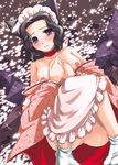  animal_ears anus black_hair blush breasts fox_ears gojou_kurota japanese_clothes kimono maid_headdress medium_breasts nipples otome_youkai_zakuro purple_eyes pussy short_hair socks solo susukihotaru 