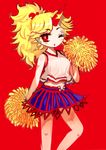  alternate_hairstyle amii bad_id bad_pixiv_id cheerleader horn hoshiguma_yuugi one_eye_closed pom_poms red_eyes solo touhou 