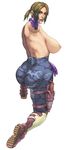  akr akr_(qpqpqp) armpit armpits ass backboob blonde_hair blue_eyes boots breasts camouflage curvy female full_body gloves gun holding holster huge_ass kneeling large_breasts lips lipstick makeup namco nina_williams nipples no_bra ponytail simple_background solo tekken topless weapon white_background 