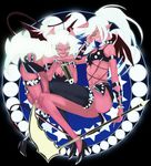  2girls demon_girl double_gold_lacytanga double_gold_spandex fangs glasses kneesocks_(character) kneesocks_(psg) multiple_girls panty_&amp;_stocking_with_garterbelt pointy_ears red_skin scanty scanty_(psg) tail weapon wings 