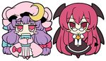  akaneya bad_id bad_pixiv_id bat_wings bespectacled blush_stickers book chibi crescent demon_tail glasses hat head_wings koakuma lowres multiple_girls patchouli_knowledge pink_eyes purple_hair red_eyes red_hair smile tail touhou v_arms wings 