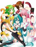  animal_ears bad_id bad_pixiv_id cat_ears cat_tail garter_belt green_hair gumi hatsune_miku highres kagamine_rin lingerie megurine_luka meiko multiple_girls platinumcorundum tail thighhighs twintails underwear vocaloid 