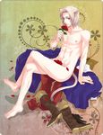  animal_ears axis_powers_hetalia barefoot blond_hair blonde_hair boots cat_ears cat_tail catboy chest_hair flag flower france_(hetalia) full_body highres male male_focus naked nude rose short_hair solo tail 