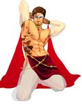  abs axis_powers_hetalia beard belly_dancer brown_hair chest facial_hair full_body kneeling male male_focus manly mask muscle short_hair simple_background solo turkey_(hetalia) white_background 