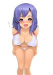  :d bent_over bikini blue_hair blush breasts cleavage hair_ornament hairclip kano_(kanograph) large_breasts leaning_forward long_hair mm! naughty_face navel open_mouth purple_eyes smile solo swimsuit yuuno_arashiko 