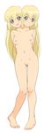  blonde_hair blue_eyes blush breasts colette_brunel conjoined crackspider flat_chest long_hair multi_head naked nipples pussy smile tales_of_(series) tales_of_symphonia twins 