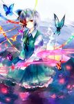  bad_id bad_pixiv_id bug butterfly cherry_blossoms hairband insect kazu_(muchuukai) konpaku_youmu konpaku_youmu_(ghost) petals red_eyes short_hair silver_hair solo touhou water 