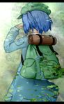  back backpack bag blue_hair camouflage digital_camouflage digital_dissolve hair_bobbles hair_ornament hat kawashiro_nitori letterboxed short_hair solo takaha_(haiburijji) touhou twintails two_side_up 