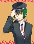  adjusting_clothes adjusting_hat angel_beats! green_hair hat male_focus misaki_juri naoi_ayato school_uniform solo yellow_eyes 