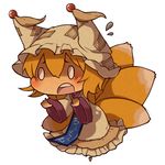  blonde_hair chibi fox_tail hat lowres multiple_tails nekonote_(neconote) o_o panicking running solo tail touhou yakumo_ran 