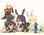  animal_ears armor artist_request black_eyes black_hair blonde_hair blue_eyes bunny_ears duke_pantarei flynn_scifo kneeling long_hair male_focus multiple_boys ponytail raven_(tales) tales_of_(series) tales_of_vesperia white_hair yuri_lowell 