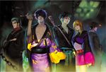  4boys bad_id bad_pixiv_id elna eyepatch gintama glasses gun handgun hat headphones highres instrument japanese_clothes kawakami_bansai kijima_matako kimono kiseru midriff multiple_boys navel nizou_okada pipe revolver sunglasses sword takasugi_shinsuke takechi_henpeita weapon 