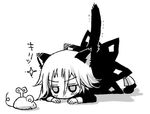  androgynous animal_ears black_dress blush_stickers cat_ears cat_tail child crona_(soul_eater) dress gender_in_question? lowres makenshi_chrona monochrome sakurazawa_izumi shoes short_hair soul_eater staring tail toy toy_mouse younger 
