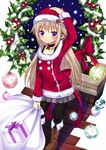  bad_id bad_pixiv_id blonde_hair christmas gift hat highres koi_(koisan) long_hair original pantyhose purple_eyes sack santa_costume santa_hat solo 