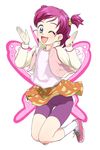  ;d bike_shorts bug butterfly eyelashes hair_bobbles hair_ornament insect moudoku_(decopon3rd) one_eye_closed one_side_up open_mouth pink_hair plaid precure short_hair shorts shorts_under_skirt skirt smile thigh_gap yes!_precure_5 yumehara_nozomi 