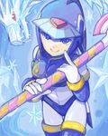  android blue_eyes blue_hair finger_to_cheek leviathan_(rockman) polearm robot rockman rockman_zero smile solo spear tr_(decodeco-a) weapon 