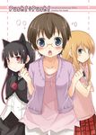  :&lt; :o animal_ears bad_id bad_pixiv_id black_hair blue_eyes blush brown_hair casual cat_ears dress glasses gokou_ruri gothic_lolita hime_cut kousaka_kirino lolita_fashion long_hair mukunoki_nanatsu multiple_girls o3o ore_no_imouto_ga_konna_ni_kawaii_wake_ga_nai red_eyes tamura_manami 