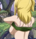  blonde_hair bounce bouncing_breasts breasts fairy_tail fanservice gemini_(fairy_tail) gif lucy_heartfilia no_bra shirt_lift sideboob topless undressing 