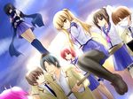  5girls angel_beats! daiki dutch_angle fujimaki_(angel_beats!) hisako_(angel_beats!) iwasawa multiple_boys multiple_girls ooyama_(angel_beats!) pantyhose scarf school_uniform serafuku shiina_(angel_beats!) sleeves_rolled_up takeyama_(angel_beats!) thighband_pantyhose yui_(angel_beats!) yusa_(angel_beats!) 