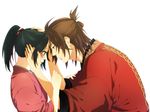  1boy 1girl couple hakuouki_shinsengumi_kitan highres holding okita_souji_(hakuouki) samurai yukimura_chizuru 