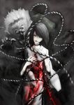  black_eyes black_hair blood demon fatal_frame fatal_frame_2 gauss_&lt;counting_on_more_blur ghost grey_eyes highres japanese_clothes kimono kurosawa_sae kusabi red_string rope short_hair smile string white_hair 