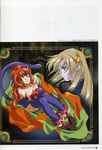  absurdres animal_ears artbook bell bell_collar blonde_hair blue_eyes boots cat_ears collar crescent crescent_hair_ornament fang fur gloves hair_ornament highres long_hair multiple_girls nina_(words_worth) red_hair rin-sin scan sharon_(words_worth) sitting tail thighhighs words_worth yellow_eyes 