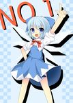  blue_eyes blue_hair cirno kumatoshi ribbon solo touhou wings 