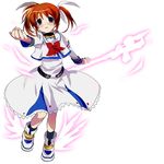  bad_id bad_pixiv_id bow brown_hair hair_ribbon highres left-handed lyrical_nanoha mahou_shoujo_lyrical_nanoha raising_heart ribbon short_twintails solo staff takamachi_nanoha twintails wings yume_mizuumi 