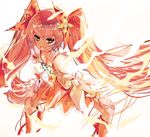  bad_id bad_pixiv_id breasts cleavage cure_sunshine hair_ornament hair_ribbon heartcatch_precure! long_hair magical_girl medium_breasts myoudouin_itsuki orange_(color) orange_eyes orange_hair orange_skirt precure rab6 ribbon skirt solo squatting twintails white_background 