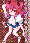  bad_id bad_pixiv_id breasts candy cherry cleavage clog_sandals food fruit hair_bobbles hair_ornament ice_cream jelly_bean large_breasts momose_rin one_eye_closed onozuka_komachi red_eyes red_hair short_hair solo touhou two_side_up 
