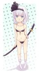  bikini blue_eyes highres katana konpaku_youmu maiki_(artist) scabbard sheath socks solo swimsuit sword touhou weapon white_hair 