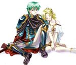  anklet aqua_eyes aqua_hair armor belt boots cape circlet couple dress elbow_gloves ephraim eyes_closed fire_emblem fire_emblem:_seima_no_kouseki fire_emblem_sacred_stones gloves green_hair head_on_shoulder jewelry l&#039;arachel l'arachel lance open_mouth pants polearm ponytail prince princess short_hair sitting sleeping thigh_boots thighhighs weapon 