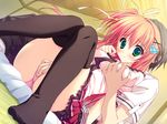  breast_grab fingering game_cg green_eyes hoshizora_e_kakaru_hashi nakatsugawa_ui panties pink_hair ryohka thighhighs underwear 