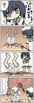  4koma ? aqua_eyes aqua_hair bloomers comic crossed_arms hat highres hishaku inugami-ke_no_ichizoku_pose kedamono_kangoku-tou multiple_girls murasa_minamitsu remilia_scarlet sailor_hat short_hair skirt skirt_set spoken_question_mark stuck touhou translated underwear 