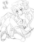  flandre_scarlet greyscale hat kazumi monochrome short_hair sitting sketch solo touhou 