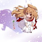  aisaka_taiga breath brown_eyes brown_hair christmas coat el_(canon_jihad) footprints heart long_hair merry_christmas scarf snow solo toradora! translated 