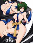  ass black_hair blush demon erect_nipples eyeliner green_hair inuyasha lipstick long_hair makeup mitora5 pixiv_thumbnail red_eyes resized short_hair skull skulls weapon yura_of_the_hair 