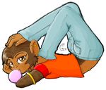  bellybutton bubble_gum bubblegum contortion ear_piercing earing female flexible hair jeans looking_at_viewer mammal mexxy monkey navel piercing plain_background prehensile prehensile_feet primate silvermidnight solo white_background 