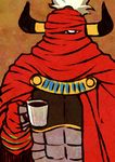  abs armor cape coffee cup final_fantasy final_fantasy_xii gilgamesh gilgamesh_(final_fantasy) horns mask tamago 