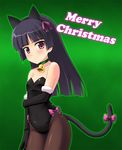  animal_ears bell black_hair blush cat_ears elbow_gloves fishnet_pantyhose fishnets gloves gokou_ruri jingle_bell kittysuit long_hair masakichi_(crossroad) mole mole_under_eye ore_no_imouto_ga_konna_ni_kawaii_wake_ga_nai pantyhose red_eyes ribbon solo tail 