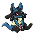  blue canine chibi cute lucario pok&eacute;mon red_eyes sciggles shiny solo tail 