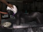  bdsm black_lotus black_skin bondage bound bowl cgi cum dark_elf drow dungeon elf encasement female forced hair male not_furry penis pregnant rape straight white_hair 