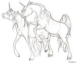  black_and_white couple equine female feral hooves horse horsecock lightstep line_art male monochrome penis straight unicorn 